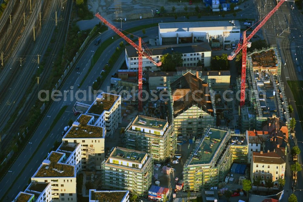 München from the bird's eye view: Construction site to build a new multi-family residential complex Kuvertfabrik in the district Pasing-Obermenzing in Munich in the state Bavaria, Germany