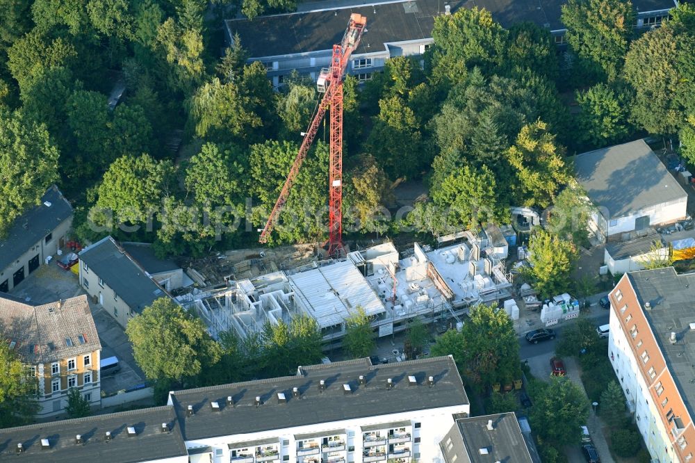 Berlin from above - Construction site to build a new multi-family residential complex on Landjaegerstrasse in the district Koepenick in Berlin, Germany