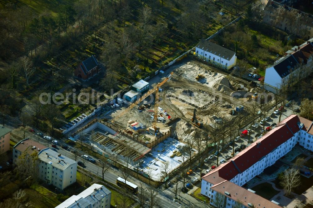 Aerial image Berlin - Construction site to build a new multi-family residential complex Lankwitzer Hofgaerten on Muehlenstrasse in the district Lankwitz in Berlin, Germany