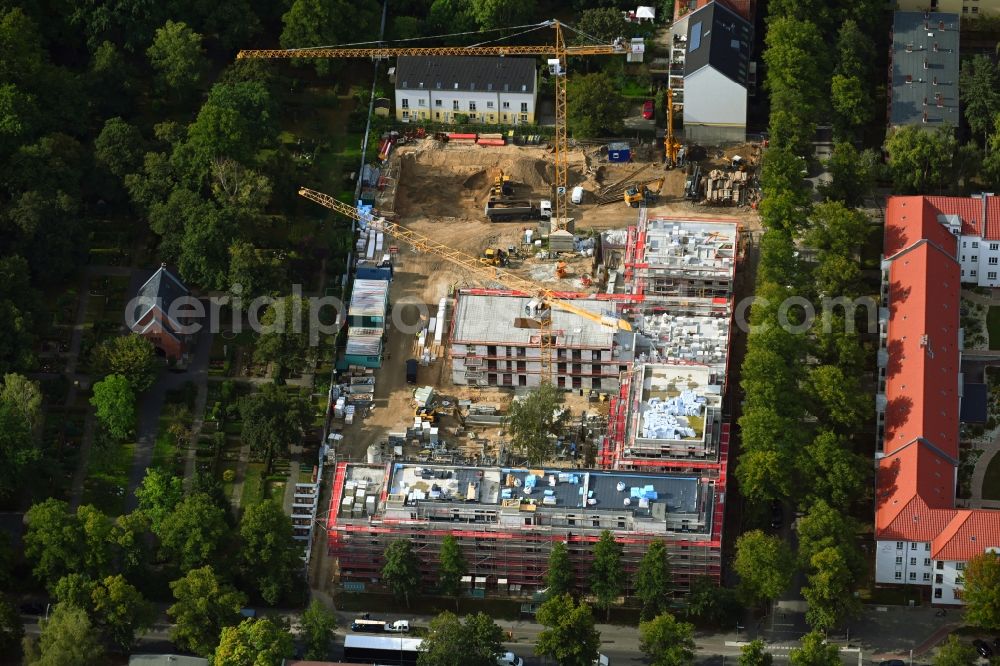 Berlin from above - Construction site to build a new multi-family residential complex Lankwitzer Hofgaerten on Muehlenstrasse in the district Lankwitz in Berlin, Germany