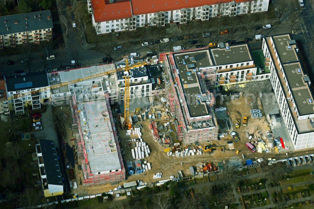 Berlin from above - Construction site to build a new multi-family residential complex Lankwitzer Hofgaerten on Muehlenstrasse in the district Lankwitz in Berlin, Germany