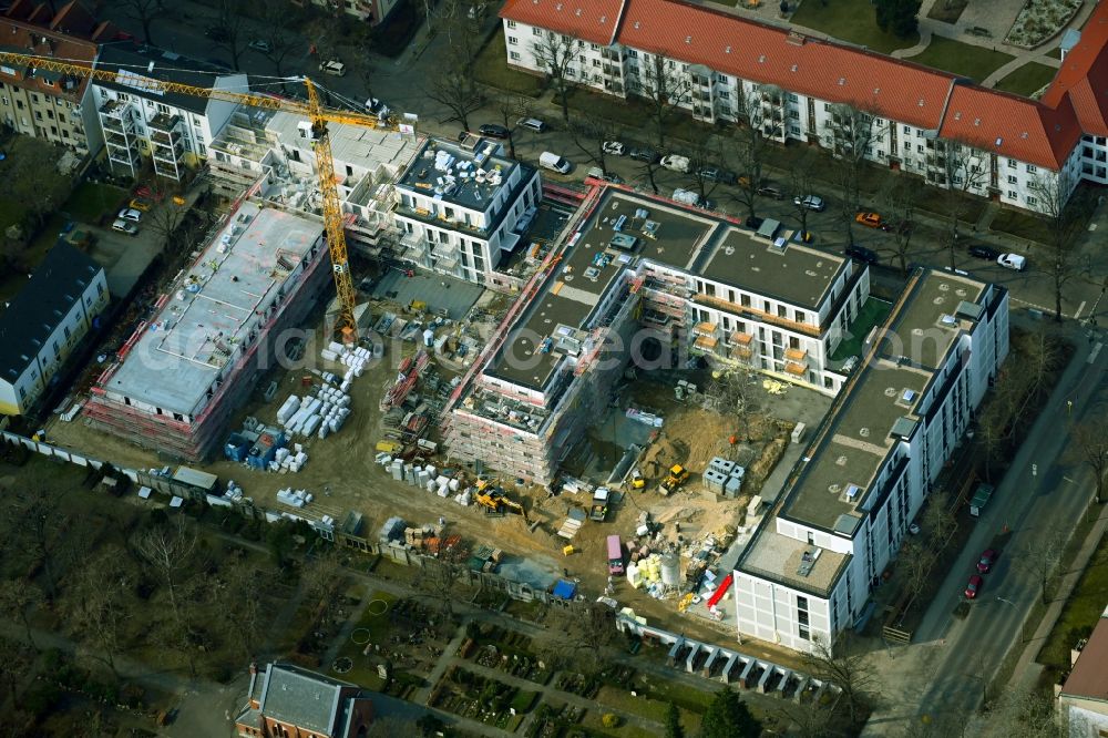 Aerial photograph Berlin - Construction site to build a new multi-family residential complex Lankwitzer Hofgaerten on Muehlenstrasse in the district Lankwitz in Berlin, Germany