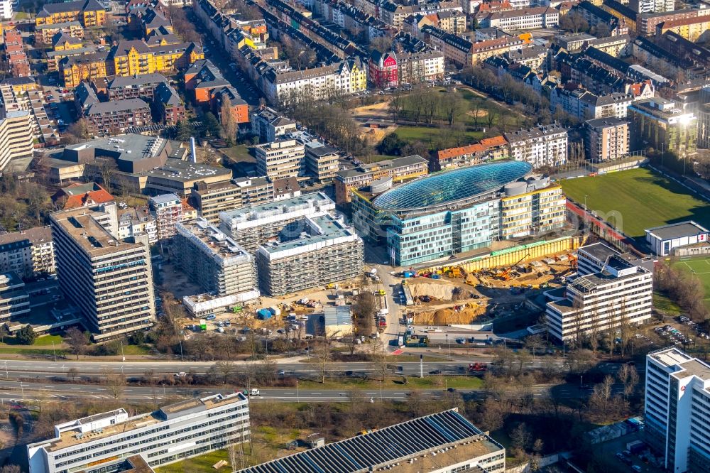 Aerial image Düsseldorf - Construction site to build a new multi-family residential complex a??LaViea?? on Schwannstrasse in Duesseldorf in the state North Rhine-Westphalia, Germany