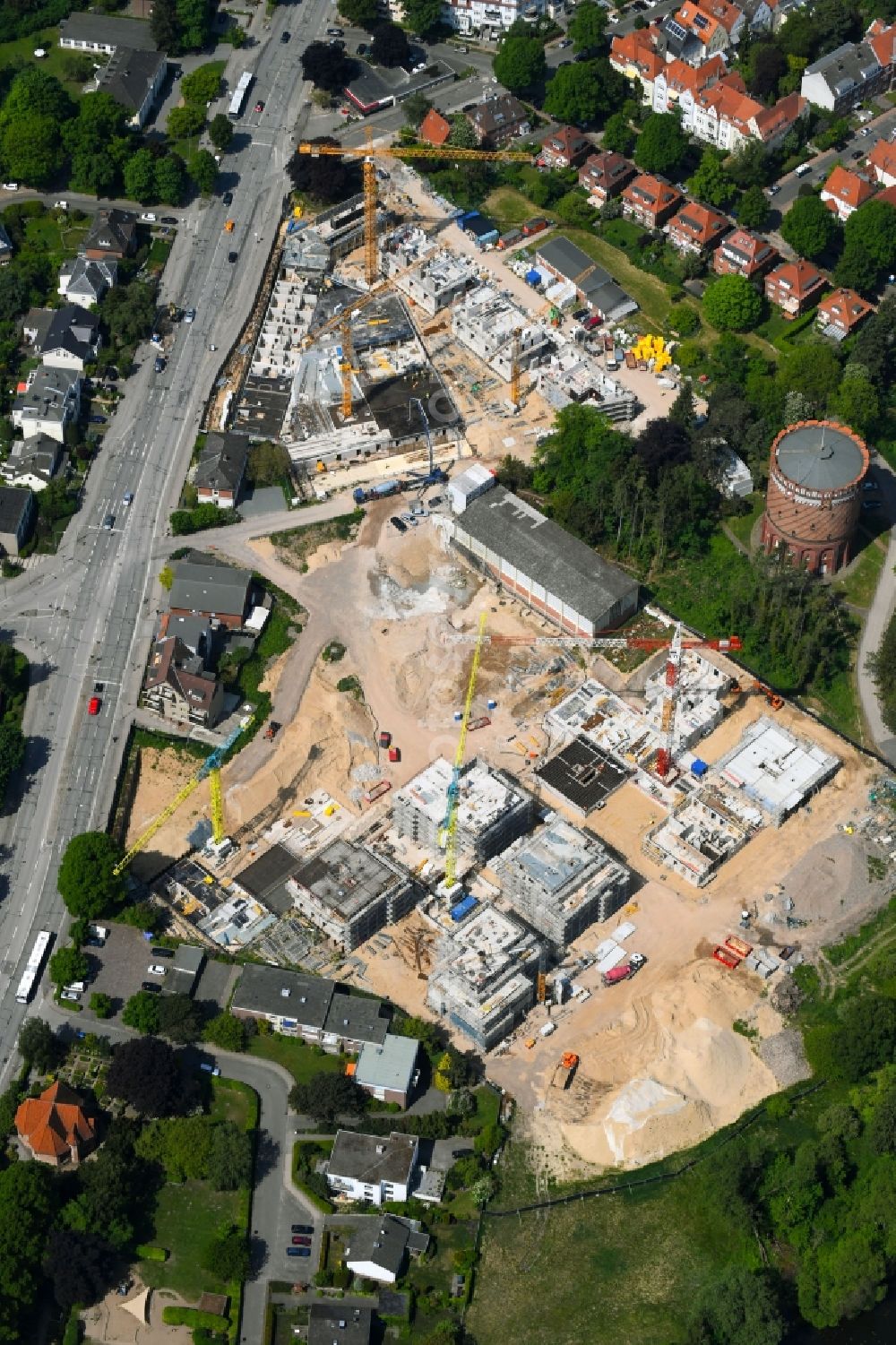 Aerial photograph Lübeck - Construction site to build a new multi-family residential complex on Ratzeburger Allee - Zum Wasserspeicher in Luebeck in the state Schleswig-Holstein, Germany