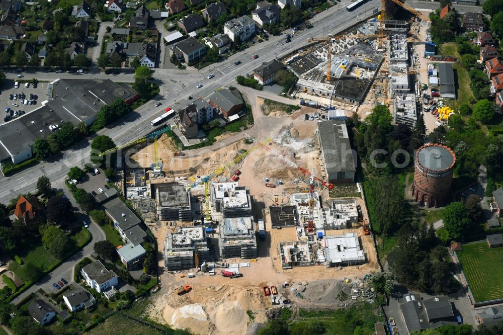 Lübeck from the bird's eye view: Construction site to build a new multi-family residential complex on Ratzeburger Allee - Zum Wasserspeicher in Luebeck in the state Schleswig-Holstein, Germany