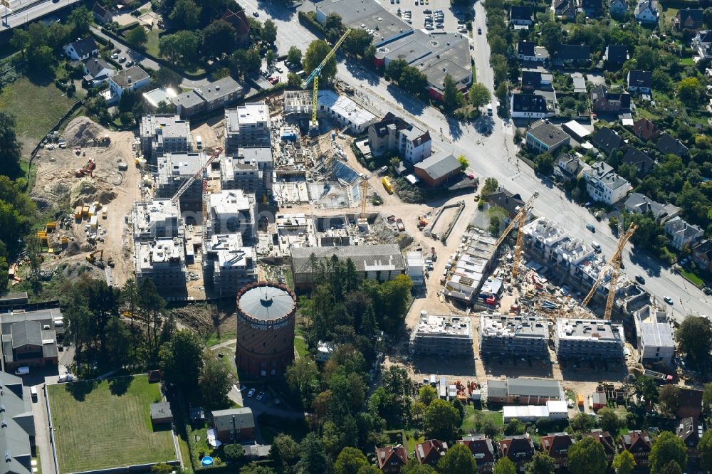 Lübeck from the bird's eye view: Construction site to build a new multi-family residential complex on Ratzeburger Allee - Zum Wasserspeicher in Luebeck in the state Schleswig-Holstein, Germany