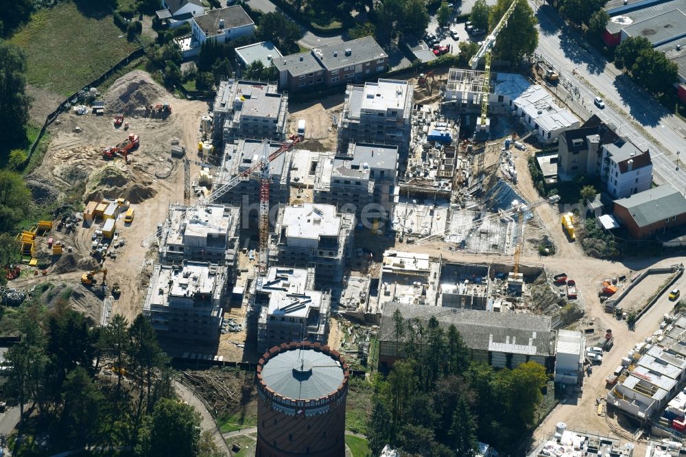 Aerial photograph Lübeck - Construction site to build a new multi-family residential complex on Ratzeburger Allee - Zum Wasserspeicher in Luebeck in the state Schleswig-Holstein, Germany