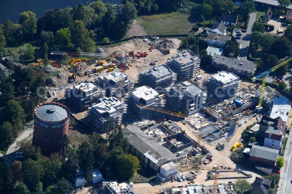 Lübeck from above - Construction site to build a new multi-family residential complex on Ratzeburger Allee - Zum Wasserspeicher in Luebeck in the state Schleswig-Holstein, Germany