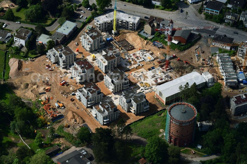 Lübeck from the bird's eye view: Construction site to build a new multi-family residential complex on Ratzeburger Allee - Zum Wasserspeicher in Luebeck in the state Schleswig-Holstein, Germany