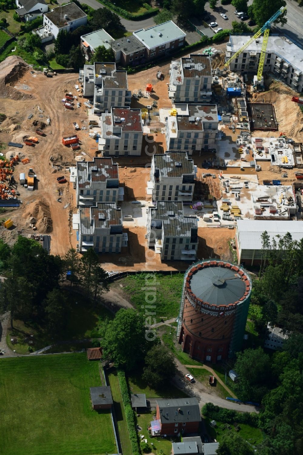 Lübeck from above - Construction site to build a new multi-family residential complex on Ratzeburger Allee - Zum Wasserspeicher in Luebeck in the state Schleswig-Holstein, Germany