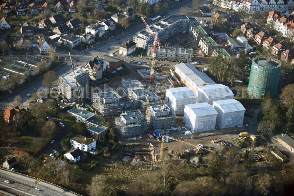 Lübeck from the bird's eye view: Construction site to build a new multi-family residential complex on Ratzeburger Allee - Zum Wasserspeicher in Luebeck in the state Schleswig-Holstein, Germany