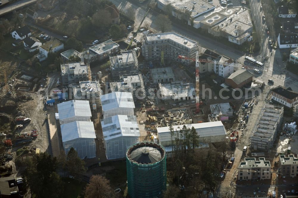 Lübeck from the bird's eye view: Construction site to build a new multi-family residential complex on Ratzeburger Allee - Zum Wasserspeicher in Luebeck in the state Schleswig-Holstein, Germany