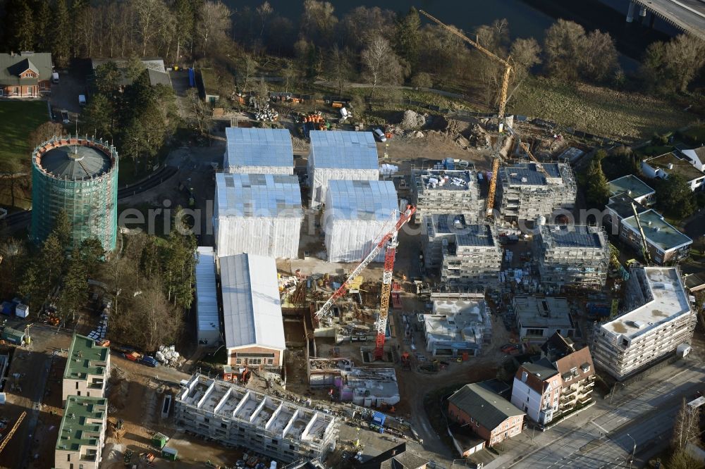 Lübeck from the bird's eye view: Construction site to build a new multi-family residential complex on Ratzeburger Allee - Zum Wasserspeicher in Luebeck in the state Schleswig-Holstein, Germany