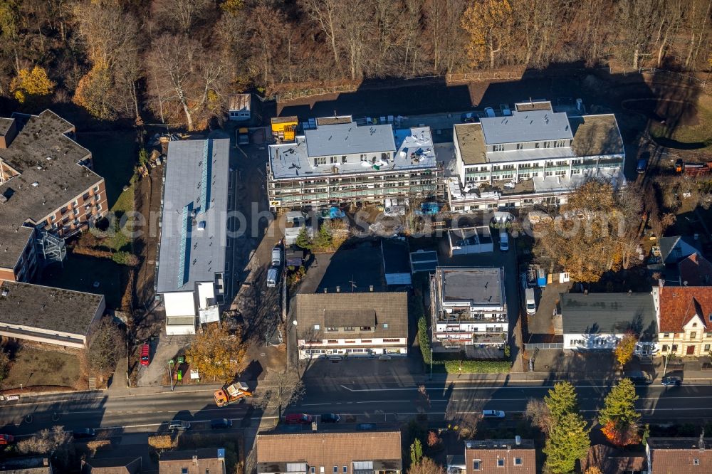 Lüdenscheid from the bird's eye view: Construction site to build a new multi-family residential complex on Parkstrasse in Luedenscheid in the state North Rhine-Westphalia, Germany