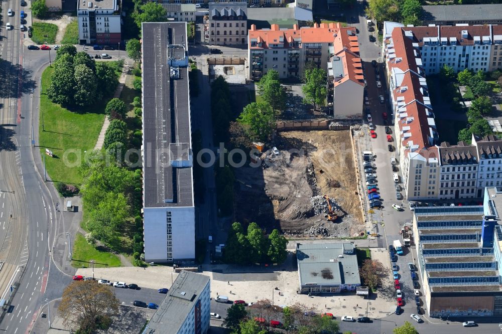 Leipzig from above - Construction site for the construction of a multi-family residential complex of Leipziger Wohnungs- und Baugesellschaft mbH in Leipzig in the federal state of Saxony, Germany