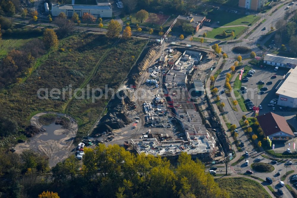 Aerial photograph Teltow - Construction site to build a new multi-family residential complex Lichterfelder Allee corner Schoenower Strasse in Teltow in the state Brandenburg, Germany