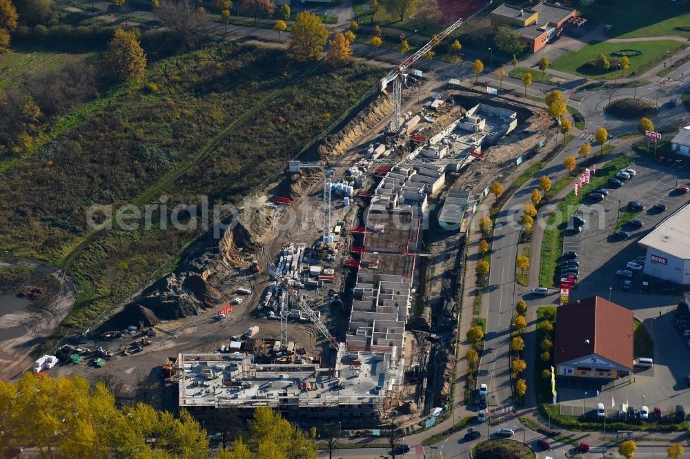 Aerial photograph Teltow - Construction site to build a new multi-family residential complex Lichterfelder Allee corner Schoenower Strasse in Teltow in the state Brandenburg, Germany