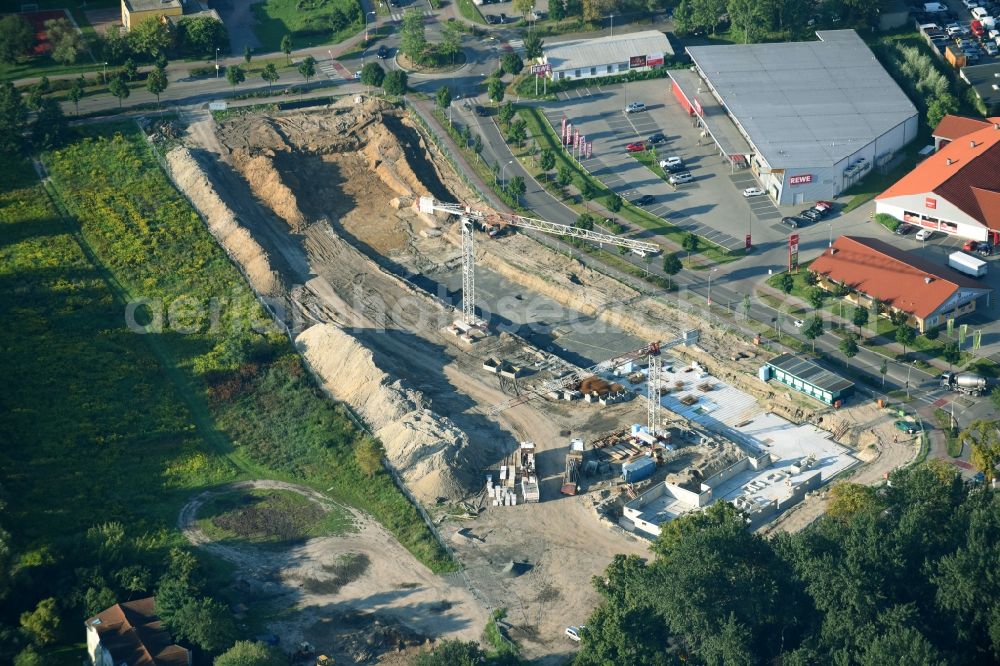 Aerial photograph Teltow - Construction site to build a new multi-family residential complex Lichterfelder Allee corner Schoenower Strasse in Teltow in the state Brandenburg, Germany