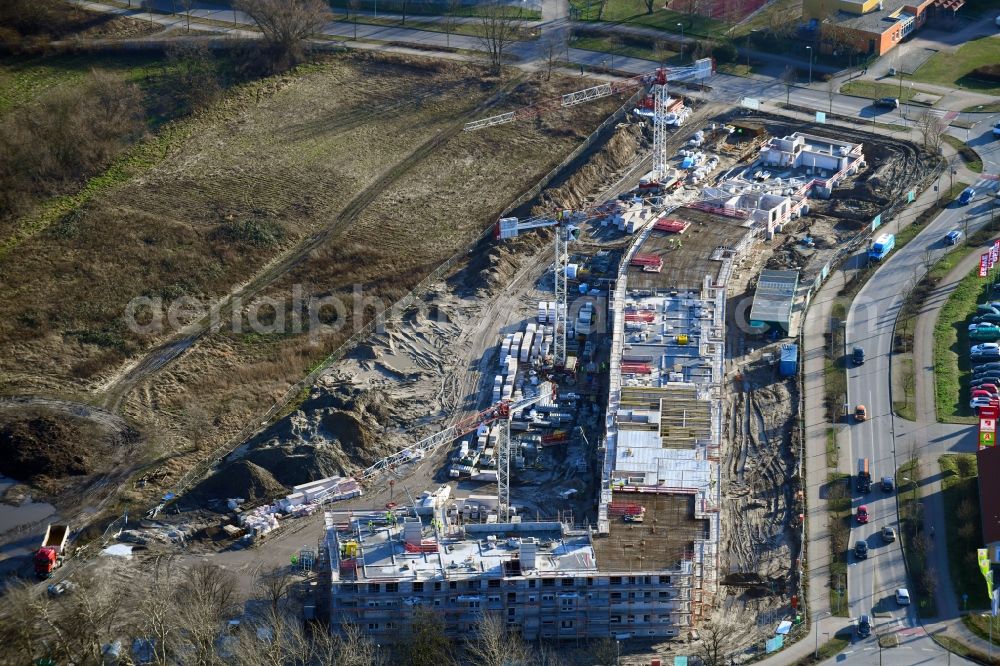 Aerial photograph Teltow - Construction site to build a new multi-family residential complex Lichterfelder Allee corner Schoenower Strasse in Teltow in the state Brandenburg, Germany