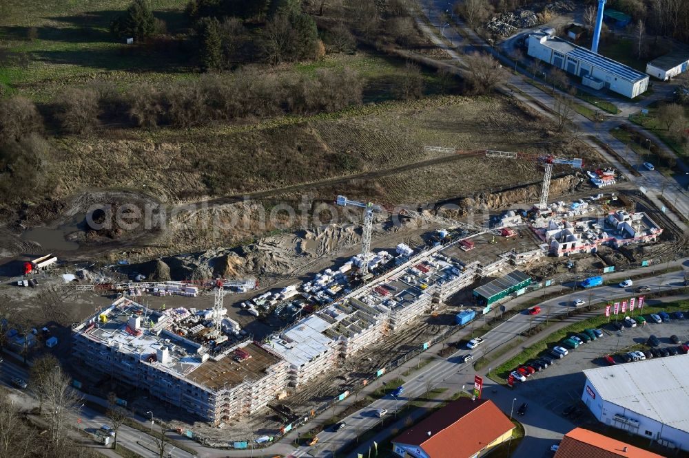 Teltow from above - Construction site to build a new multi-family residential complex Lichterfelder Allee corner Schoenower Strasse in Teltow in the state Brandenburg, Germany