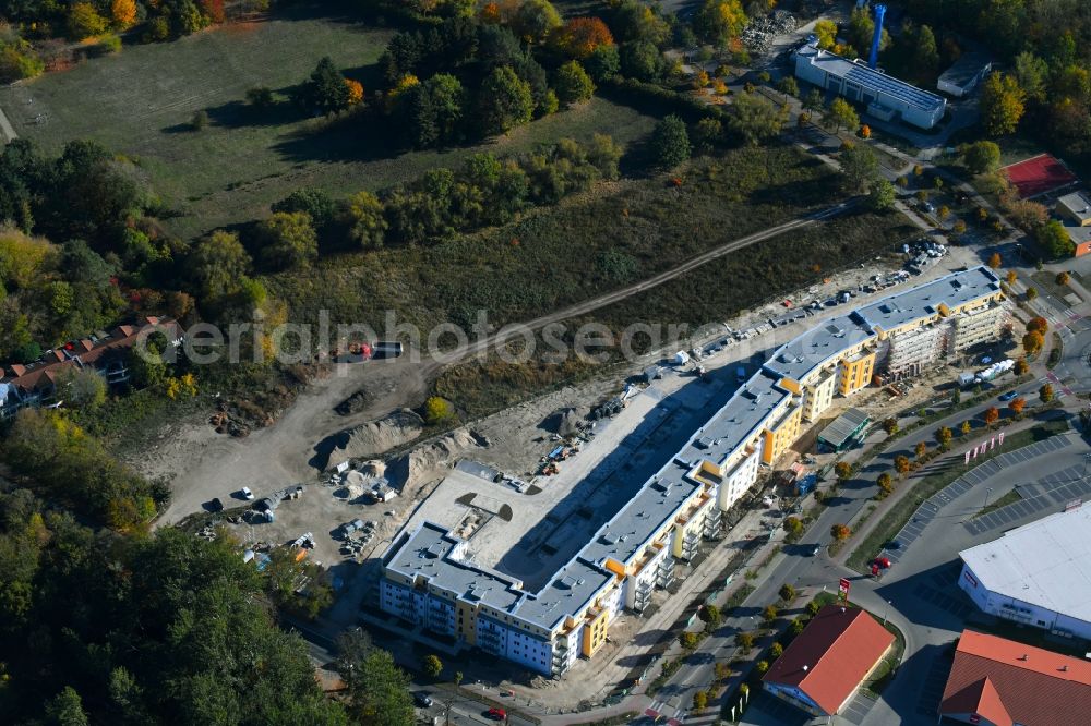 Teltow from the bird's eye view: Construction site to build a new multi-family residential complex Lichterfelder Allee corner Schoenower Strasse in Teltow in the state Brandenburg, Germany