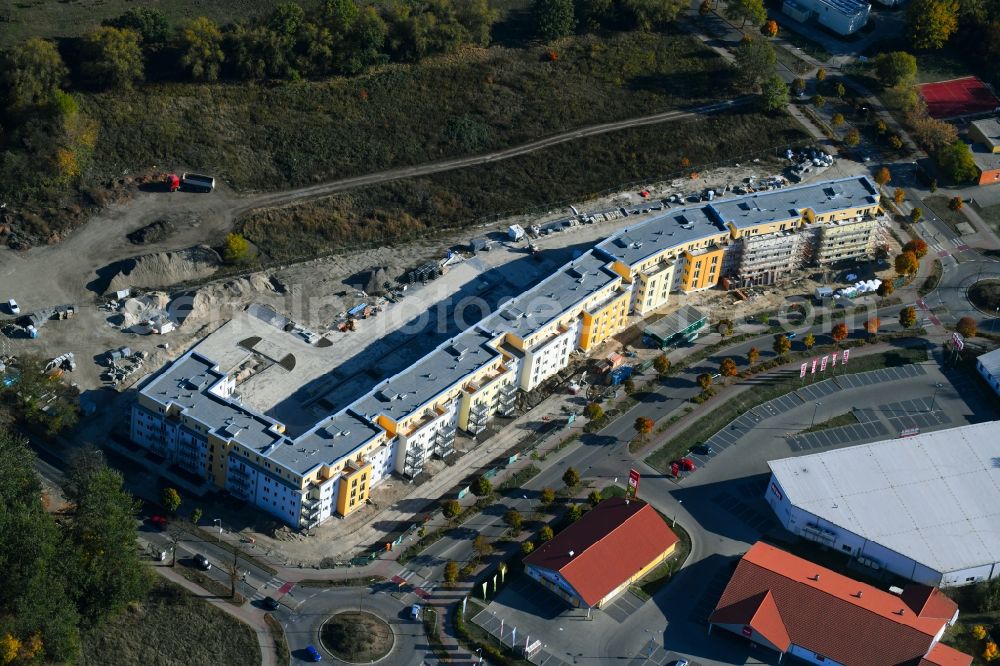 Aerial photograph Teltow - Construction site to build a new multi-family residential complex Lichterfelder Allee corner Schoenower Strasse in Teltow in the state Brandenburg, Germany