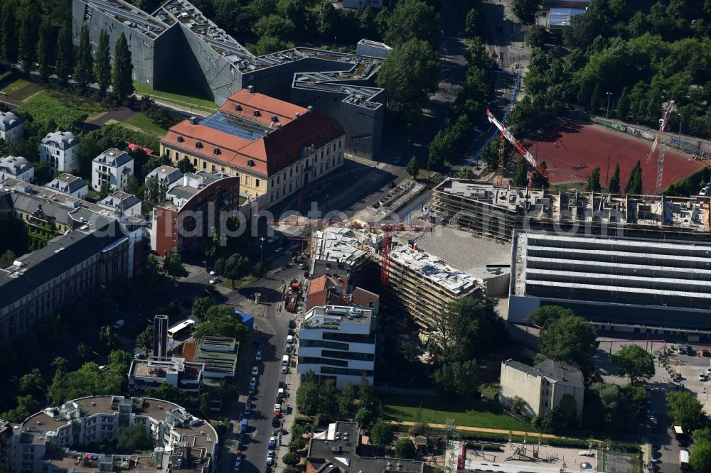 Berlin from the bird's eye view: Construction site to build a new multi-family residential complex in the Lindenstrasse in Berlin