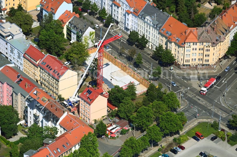 Leipzig from above - Construction site to build a new multi-family residential complex on Magdalenenstrasse - Theresienstrasse - Wittenberger Strasse in Leipzig in the state Saxony, Germany