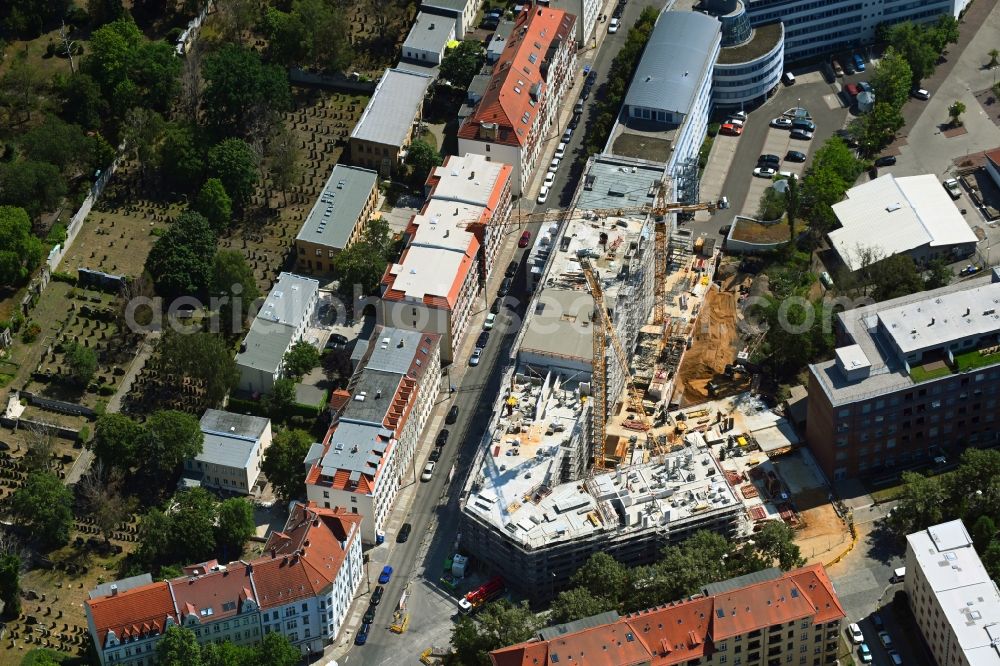 Leipzig from above - Construction site to build a new multi-family residential complex Magnolia on Dessauer Strasse corner Hamburger Strasse in the district Eutritzsch in Leipzig in the state Saxony, Germany