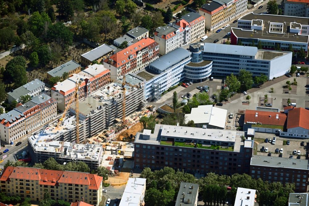 Aerial image Leipzig - Construction site to build a new multi-family residential complex Magnolia on Dessauer Strasse corner Hamburger Strasse in the district Eutritzsch in Leipzig in the state Saxony, Germany