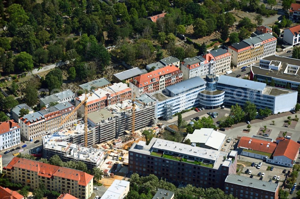 Aerial photograph Leipzig - Construction site to build a new multi-family residential complex Magnolia on Dessauer Strasse corner Hamburger Strasse in the district Eutritzsch in Leipzig in the state Saxony, Germany