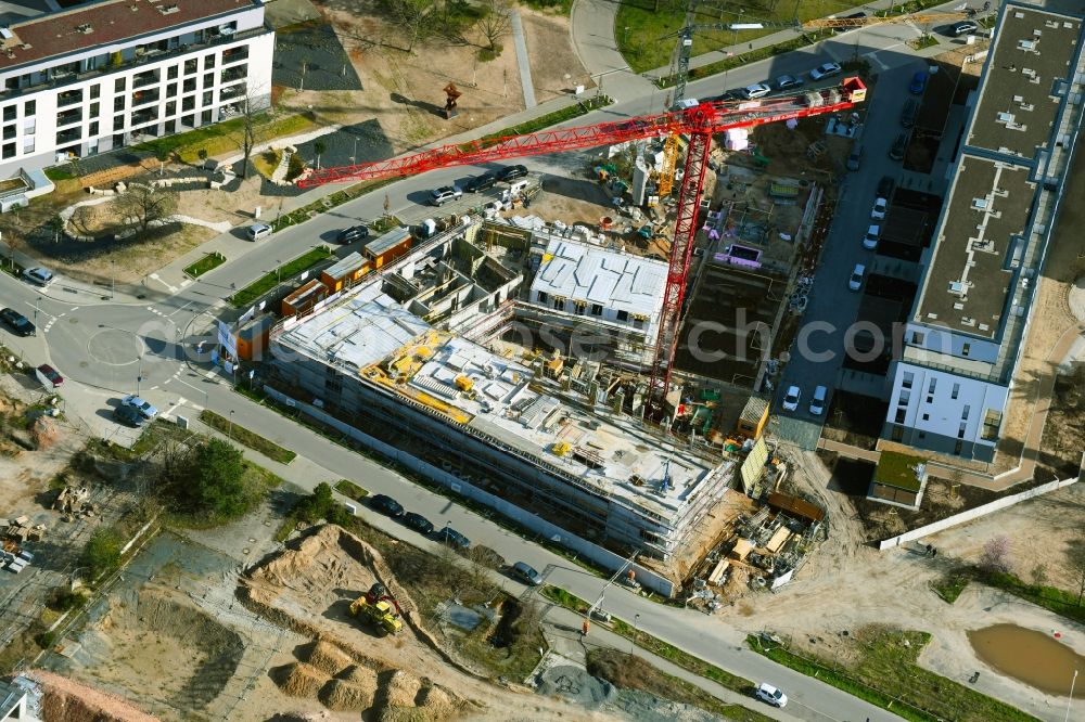 Darmstadt from the bird's eye view: Construction site to build a new multi-family residential complex on Mahalia-Jackson-Strasse - Franklinstrasse in Darmstadt in the state Hesse, Germany