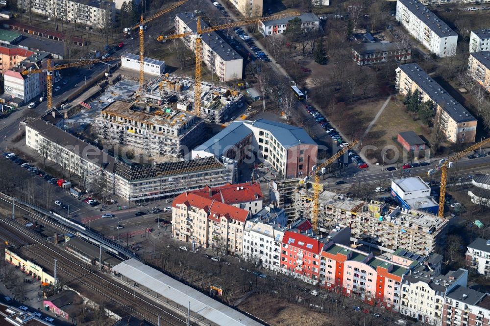 Aerial photograph Berlin - Construction site to build a new multi-family residential complex Mahlsdorfer Strasse - Hirtenstrasse in the district Koepenick in Berlin, Germany