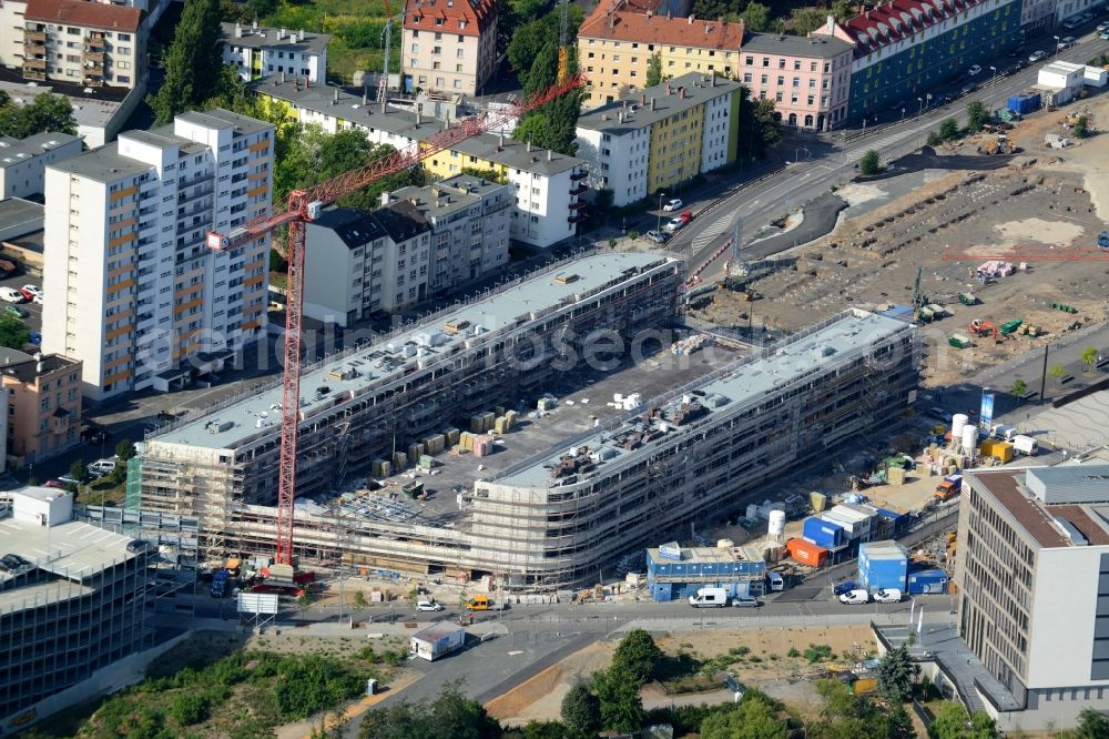 Offenbach am Main from above - Construction site to build a new multi-family residential complex Mainstrasse on Main- River in Offenbach am Main in the state Hesse