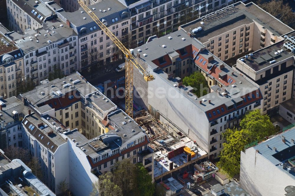 Berlin from the bird's eye view: Construction site to build a new multi-family residential complex MARBURGER4 on Marburger Strasse in Berlin, Germany