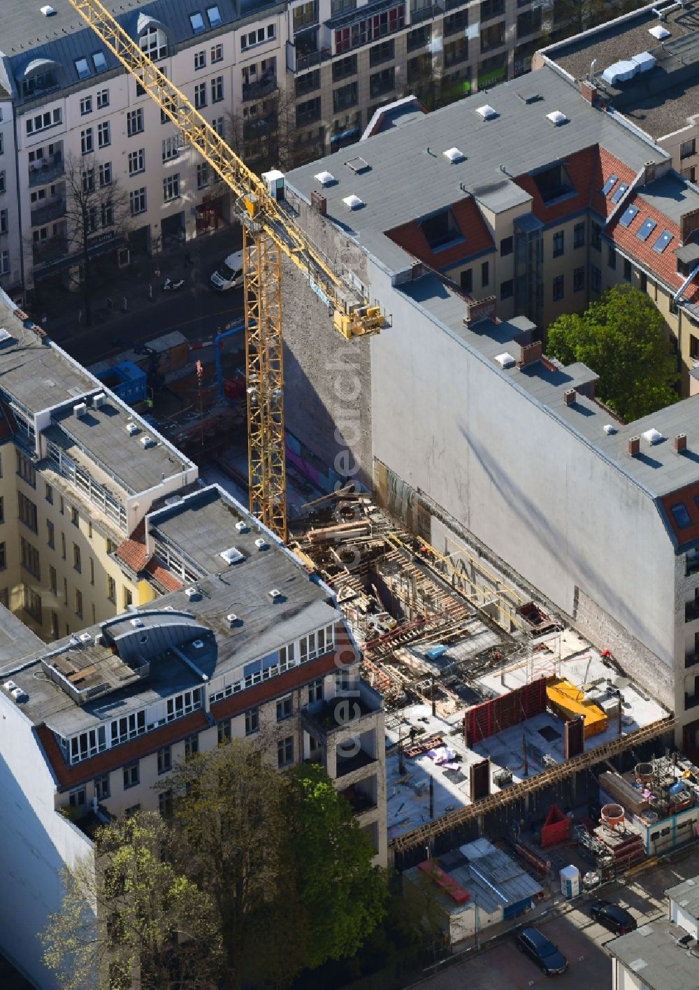 Aerial image Berlin - Construction site to build a new multi-family residential complex MARBURGER4 on Marburger Strasse in Berlin, Germany