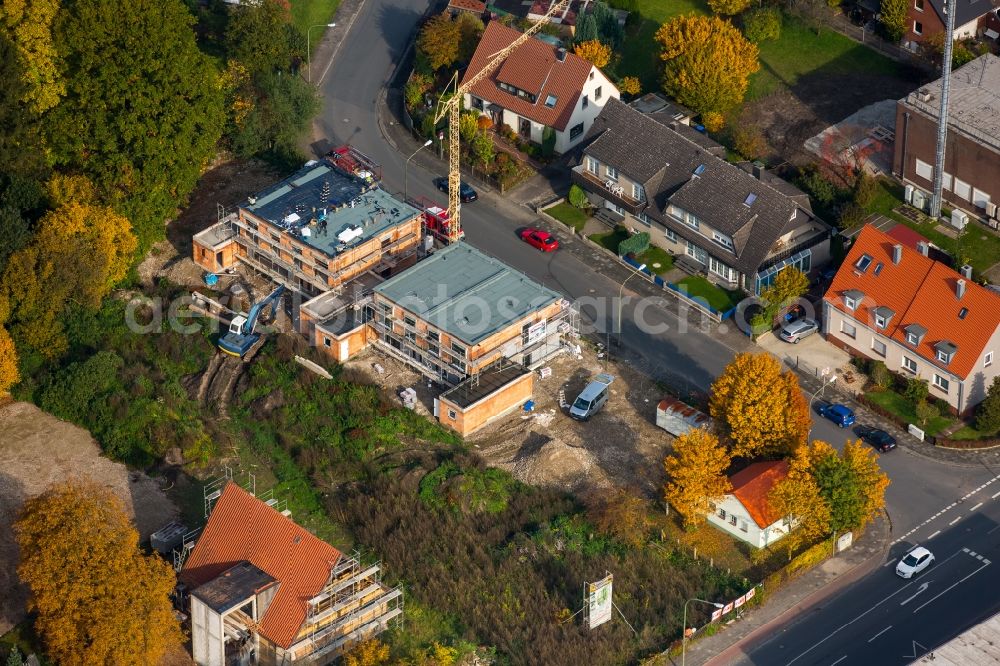 Hamm from the bird's eye view: Construction site to build a new multi-family residential complex on Marderweg in Hamm in the state of North Rhine-Westphalia