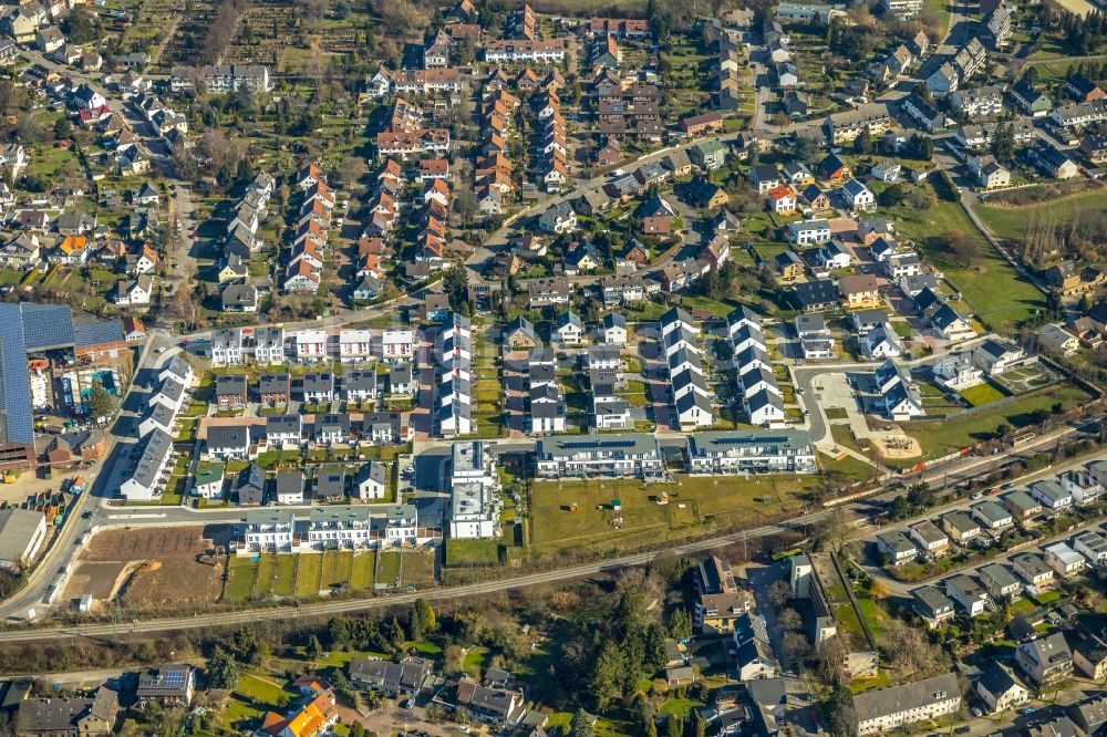 Essen from the bird's eye view: Construction site to build a new multi-family residential complex Mariannenbahn - Gartbecke in Essen in the state North Rhine-Westphalia, Germany