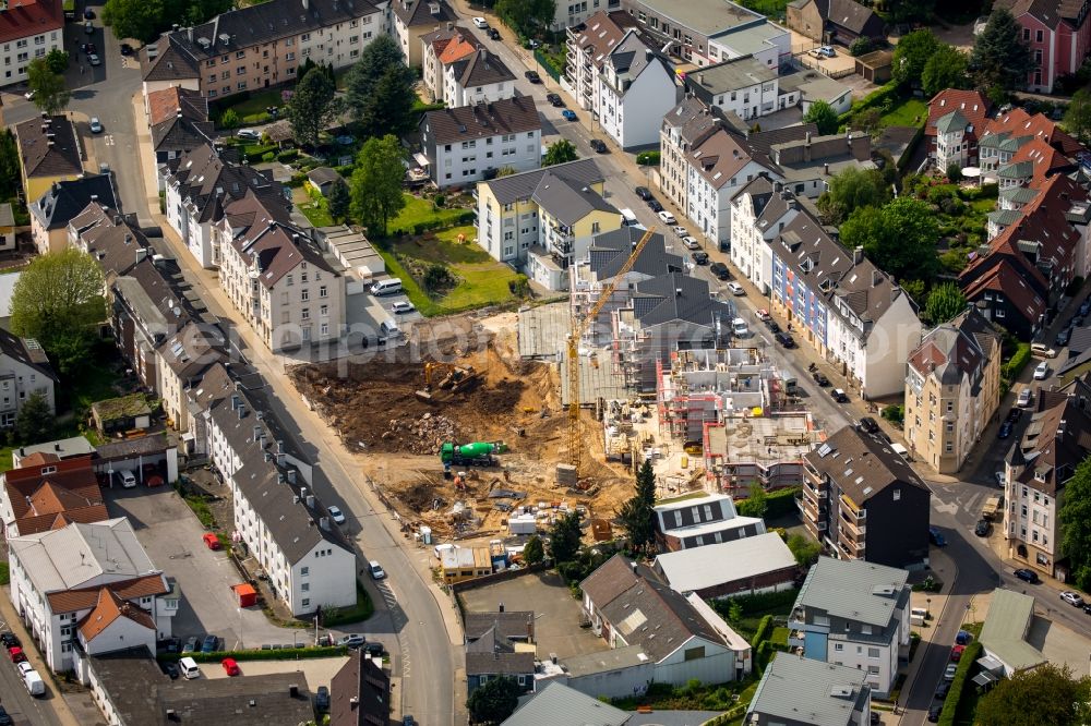 Aerial photograph Schwelm - Construction site of a new apartment residential estate in Marien-Carre between Bluecherstrasse and August-Bendler-Strasse in Schwelm in the state of North Rhine-Westphalia