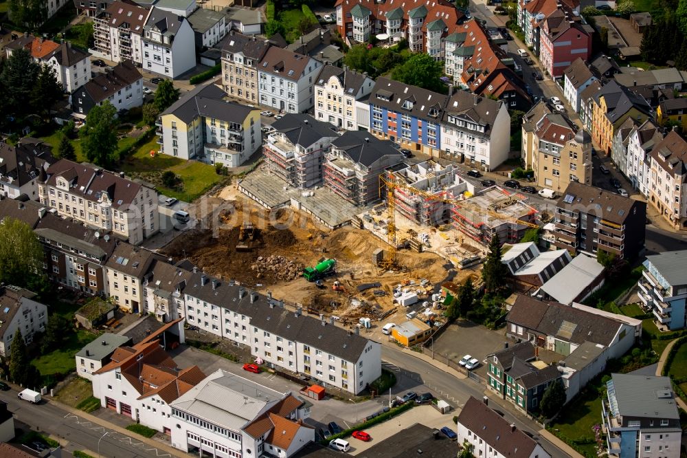 Schwelm from the bird's eye view: Construction site of a new apartment residential estate in Marien-Carre between Bluecherstrasse and August-Bendler-Strasse in Schwelm in the state of North Rhine-Westphalia