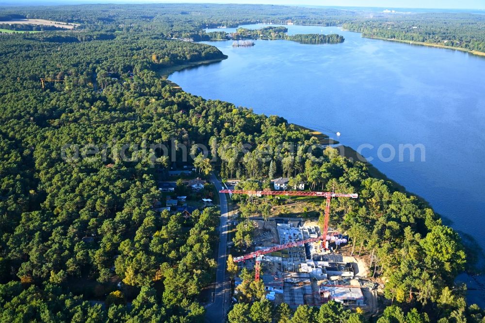 Aerial photograph Bad Saarow - Construction site to build a new multi-family residential complex Marina Apartments on street Friedrich-Engels-Damm in Bad Saarow in the state Brandenburg, Germany