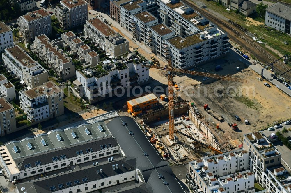 Regensburg from above - Construction site to build a new multi-family residential complex MARINA BRICKS Am alten Schlachthof in Regensburg in the state Bavaria, Germany