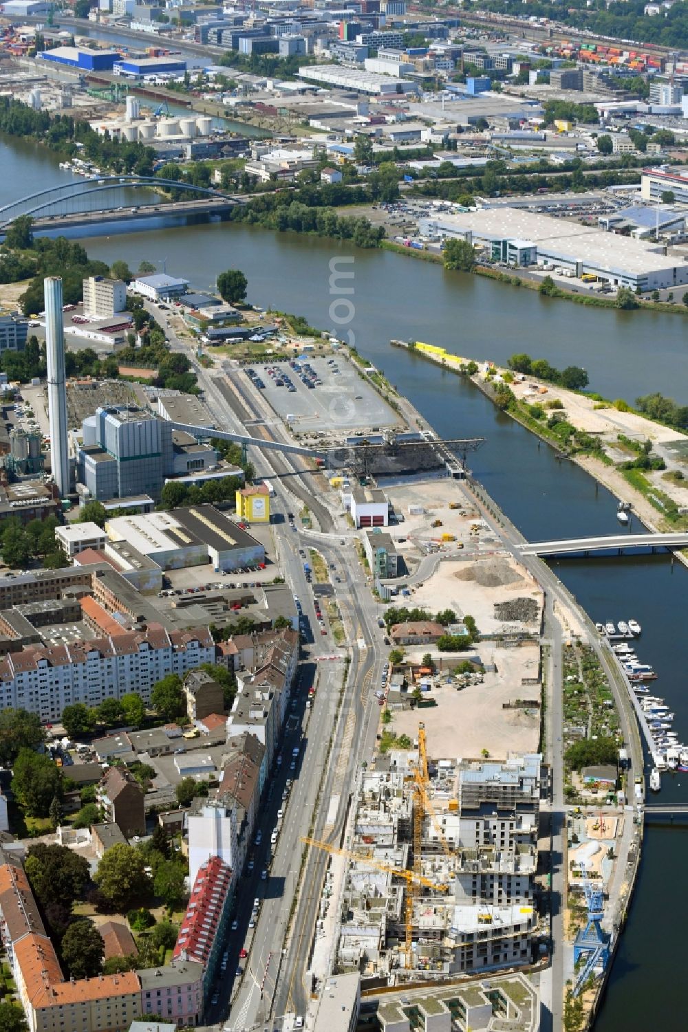 Offenbach am Main from above - Construction site to build a new multi-family residential complex Marina Gardens on Nordring in the district Nordend in Offenbach am Main in the state Hesse, Germany