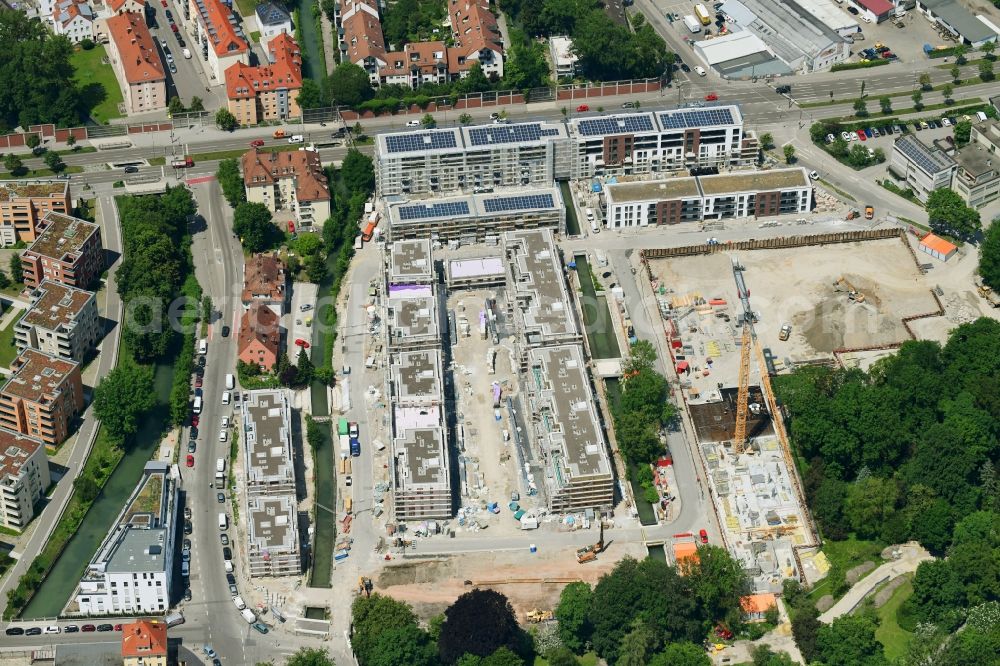 Augsburg from the bird's eye view: Construction site to build a new multi-family residential complex of Martini GmbH & Co. KG on Nagahama-Allee in Augsburg in the state Bavaria, Germany