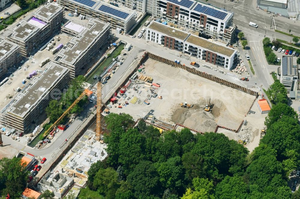 Augsburg from above - Construction site to build a new multi-family residential complex of Martini GmbH & Co. KG on Nagahama-Allee in Augsburg in the state Bavaria, Germany