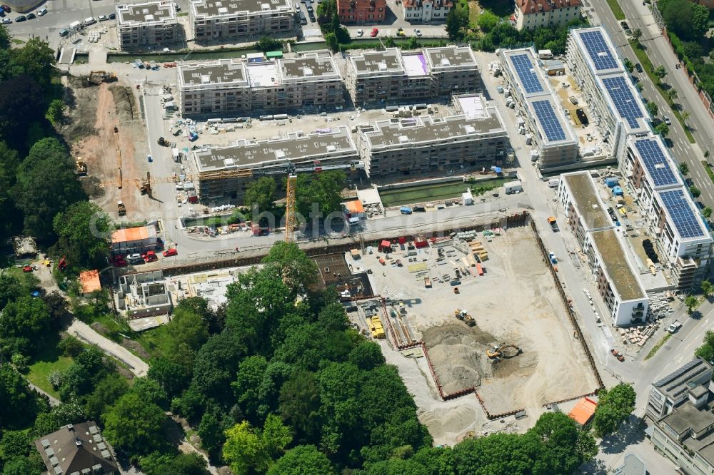 Augsburg from the bird's eye view: Construction site to build a new multi-family residential complex of Martini GmbH & Co. KG on Nagahama-Allee in Augsburg in the state Bavaria, Germany