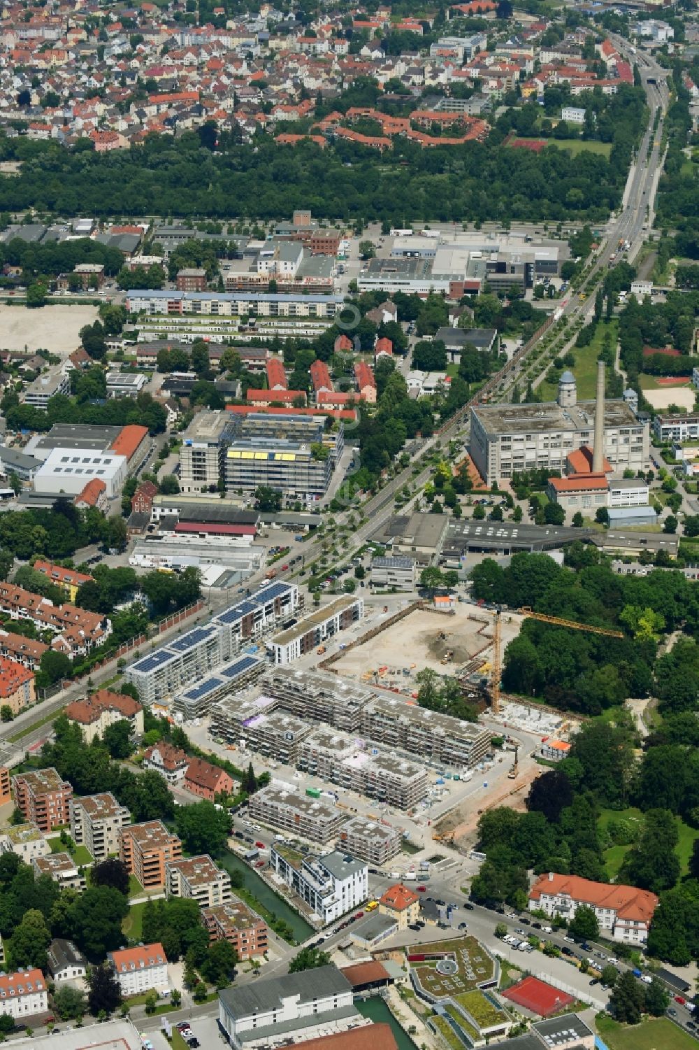 Aerial photograph Augsburg - Construction site to build a new multi-family residential complex of Martini GmbH & Co. KG on Nagahama-Allee in Augsburg in the state Bavaria, Germany