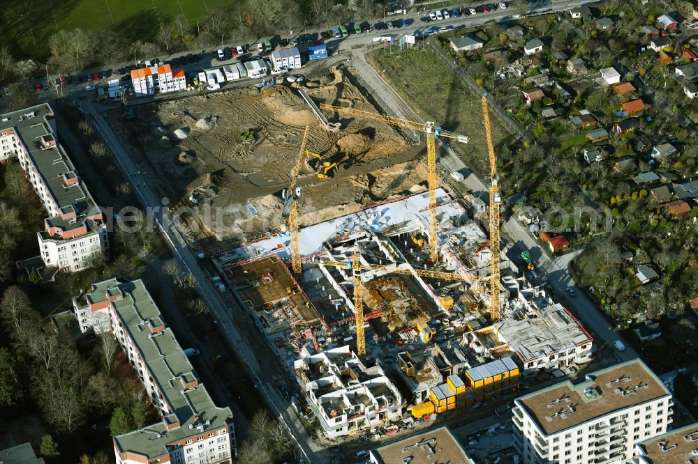 Berlin from above - Construction site for the construction of an apartment building Maximilians Quartier on Forckenbeckstrasse in the Schmargendorf district in Berlin, Germany