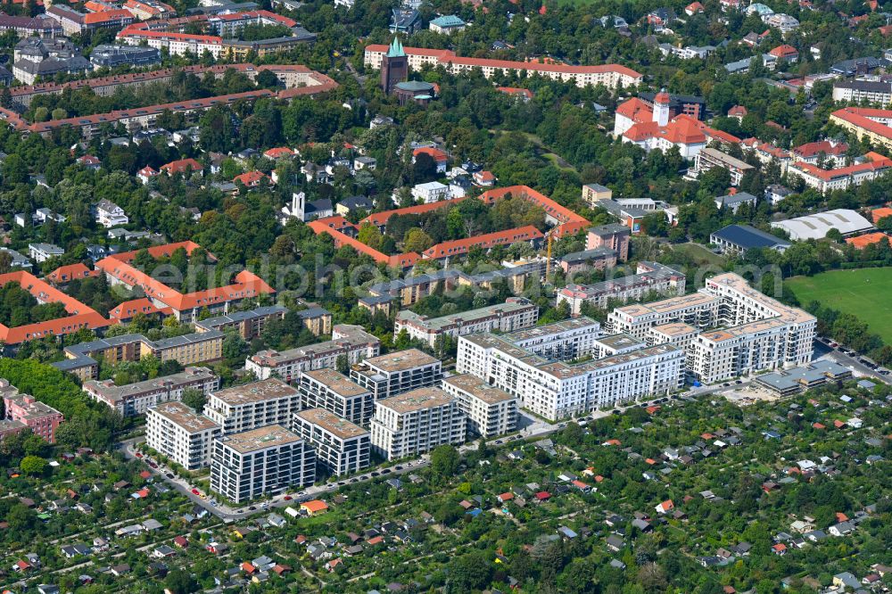 Berlin from above - Construction site for the construction of an apartment building Maximilians Quartier on Forckenbeckstrasse in the Schmargendorf district in Berlin, Germany