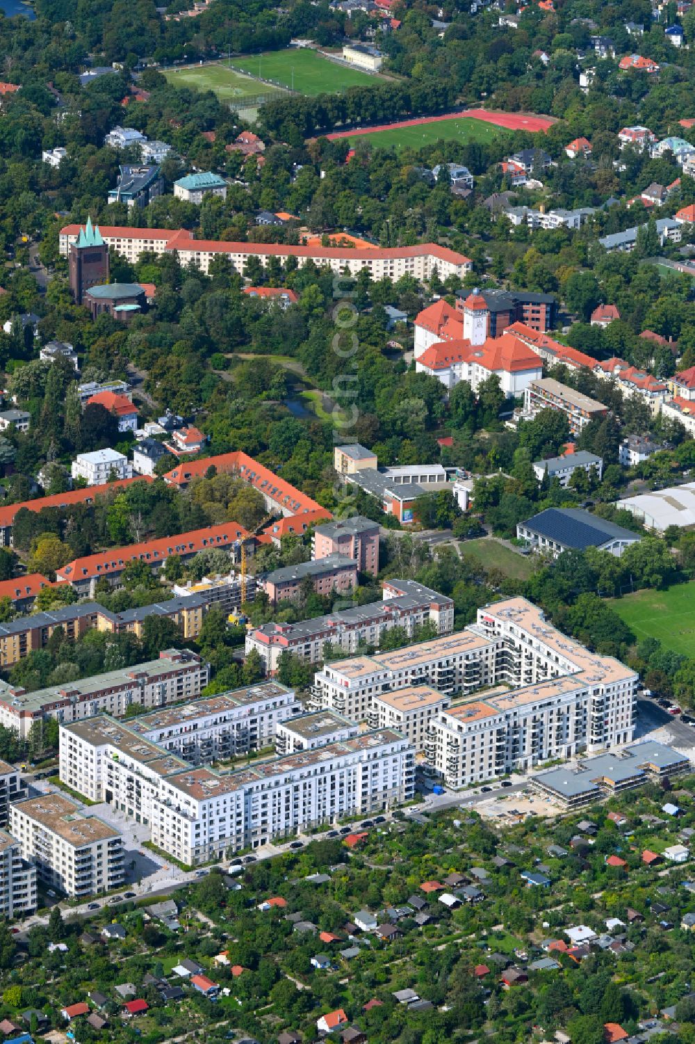 Aerial photograph Berlin - Construction site for the construction of an apartment building Maximilians Quartier on Forckenbeckstrasse in the Schmargendorf district in Berlin, Germany